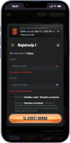 Plinko registration – unos osobnih podataka u obrazac