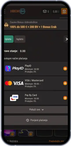 Nadopunite svoj kasino račun za igranje Plinko – odaberite između načina plaćanja PlayID, Visa i Mastercard.